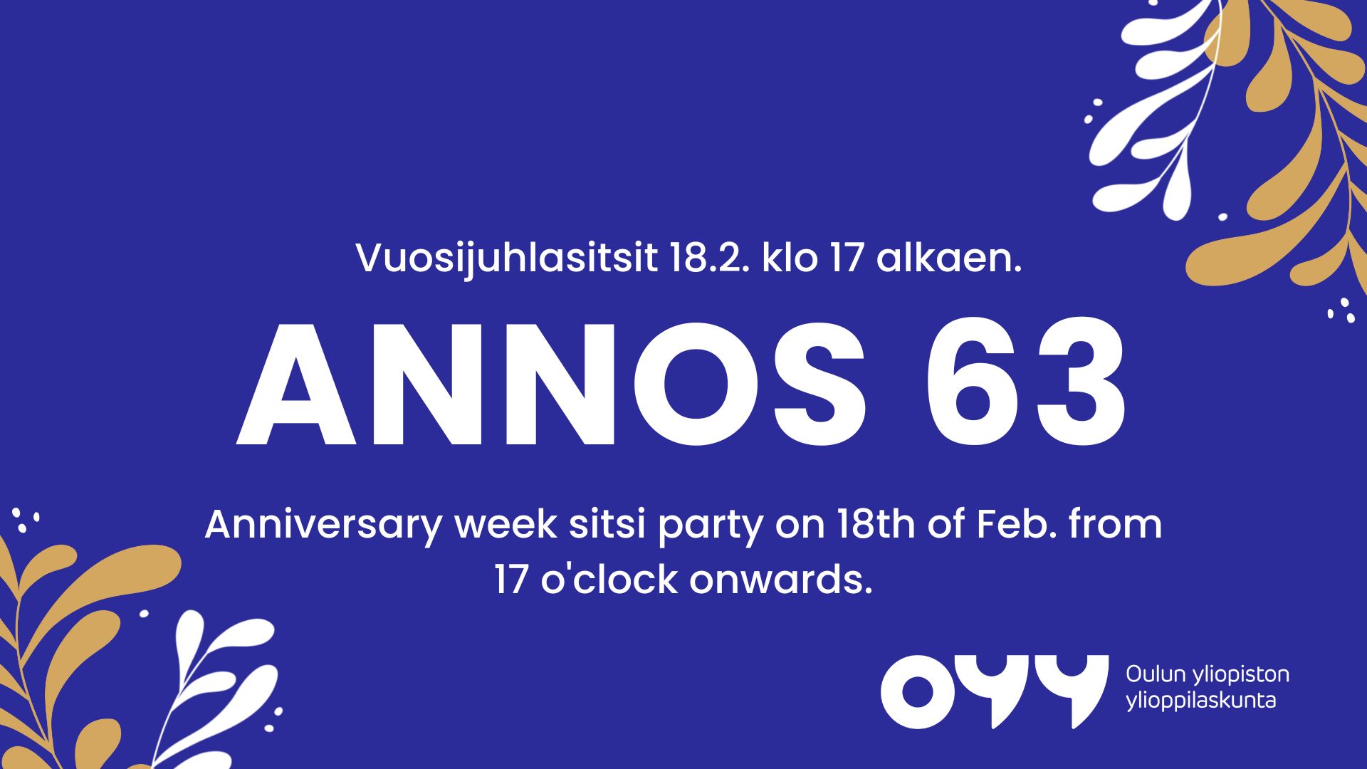 Vuosijuhlasitsit ANNOS 63 Anniversary sitsi party